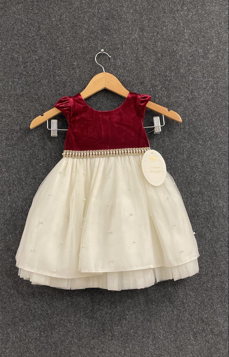 American Princess Girls Burgundy White Velvet Tulle Pearl Holiday Dress NWT 2T