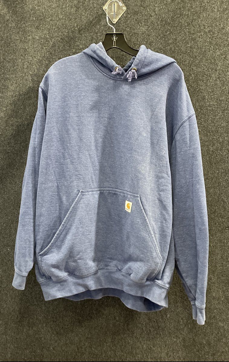 Carhartt Men's Blue Hoodie Orange Logo Sleeve Graphic Original Fit Sz XL
