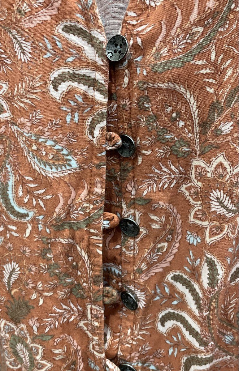 J. Jill Women's Pink Terracotta Floral Paisley Rayon Ruffle Neck Dress Sz L