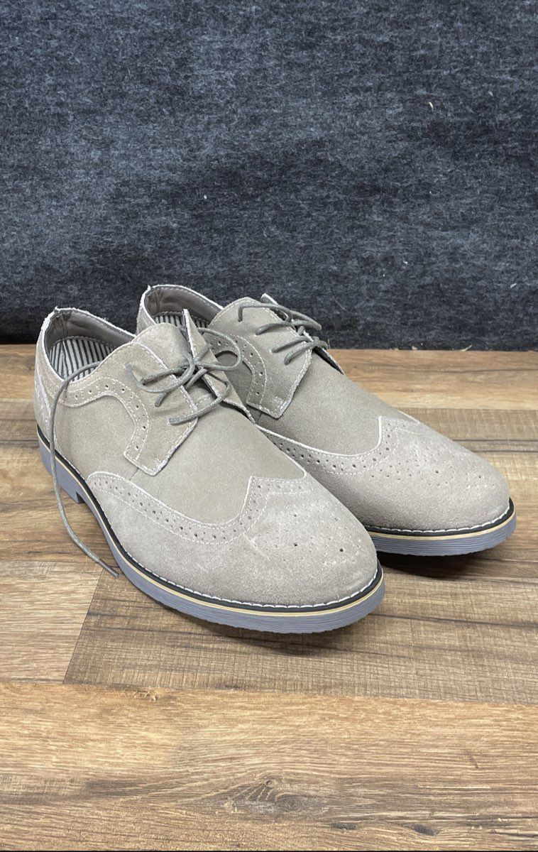 Alpineswiss Salamon Grey Suede Wingtip Brogue Derby Dress Shoes Size 10