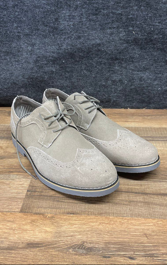 Alpineswiss Salamon Grey Suede Wingtip Brogue Derby Dress Shoes Size 10