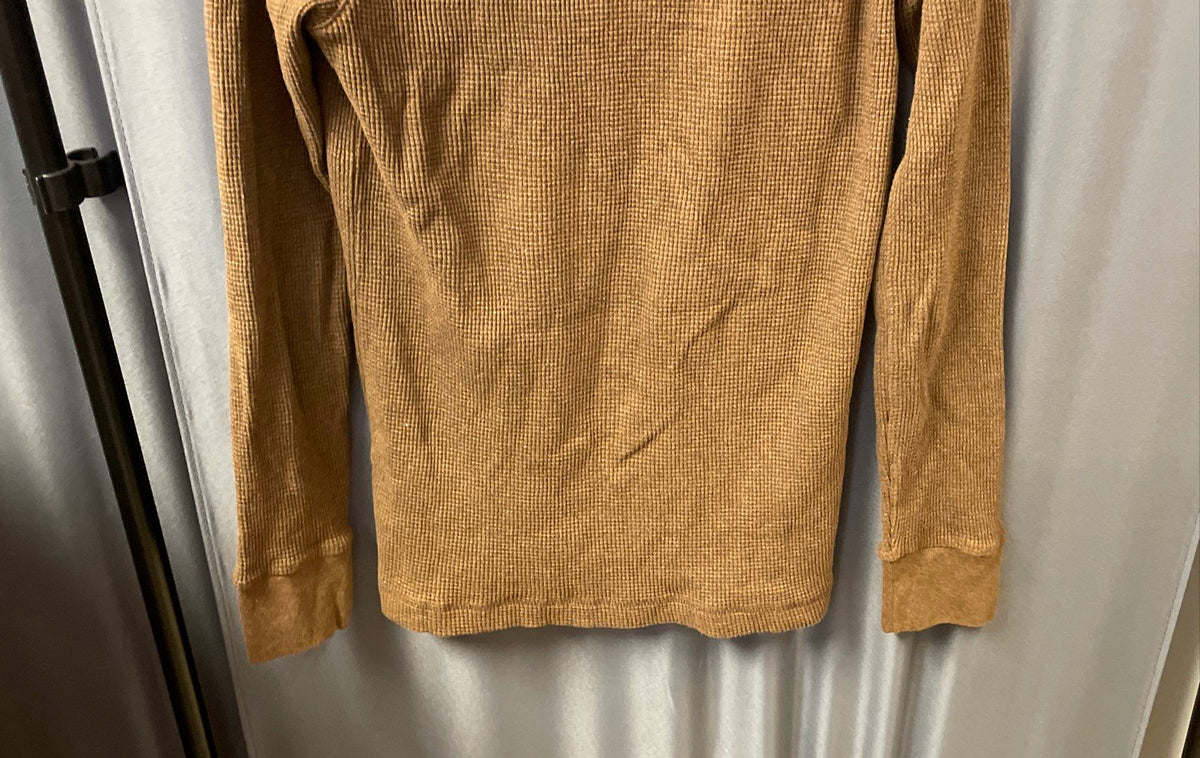 Polo Ralph Lauren Men's Brown Custom Slim Fit Waffle Knit Shirt Pony Logo Sz L