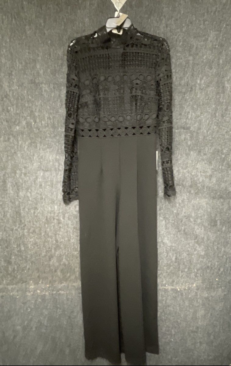 Love X Design Women's Jet Black Lace Long Sleeve Wide Leg Jumpsuit NWT Sz L