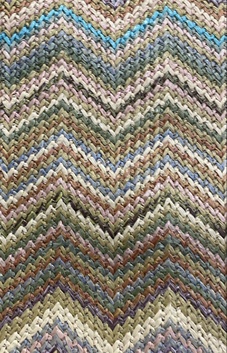 Multicolor Chevron Knit Tote Handbag Hexagon Wood Handles Modern Large