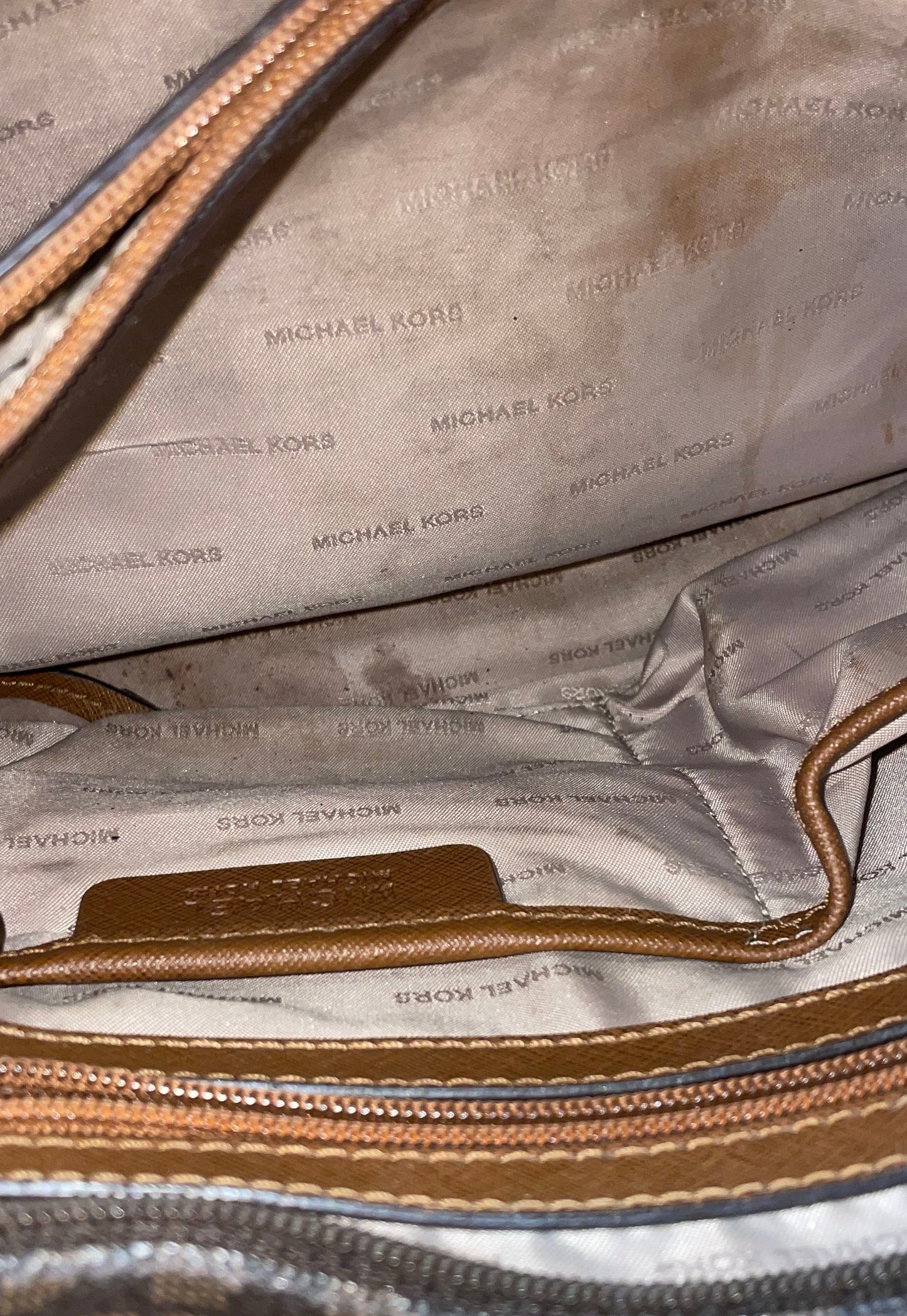 Michael Kors Brown Signature Monogram Tote Bag Gold Hardware Medium
