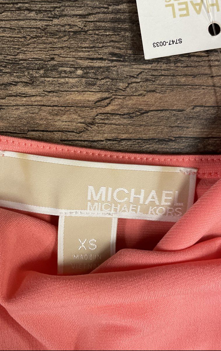 Michael Kors Women's Cowl Neck Blouse Mandarin Pink Gold Zipper Sz XS NWT