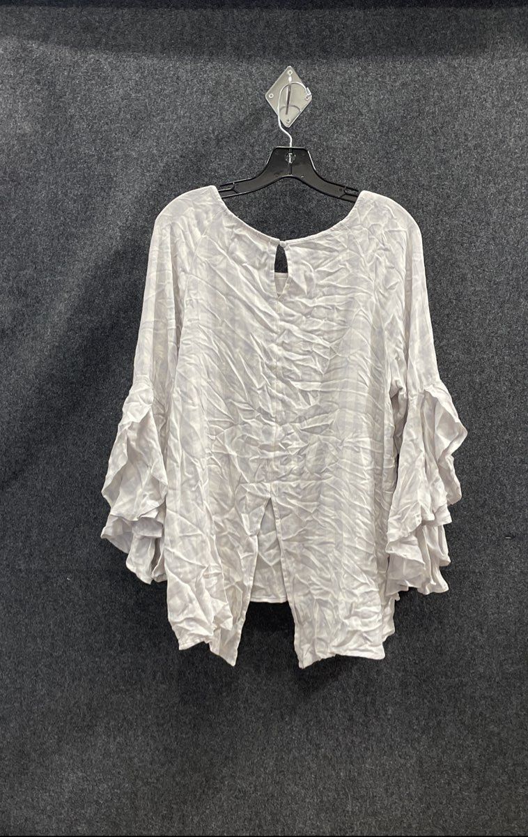 Lauren Conrad Women's Grey Gingham Petal Sleeve Blouse Ruffle Sz XL NWT