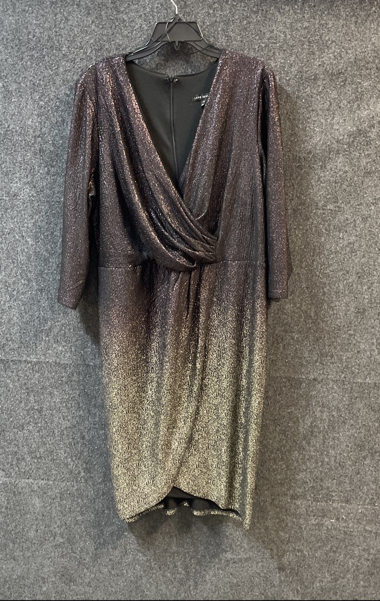 Lane Bryant Women's Black Gold Ombre Metallic Glitter Surplice Dress Size 18