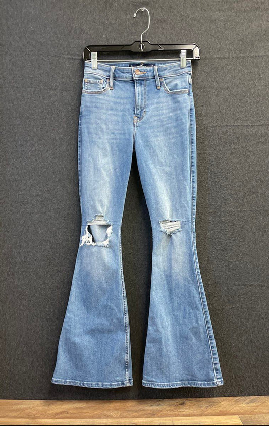 Hollister High-Rise Vintage Flare Jeans Distressed Ripped Light Wash Sz 1S W25
