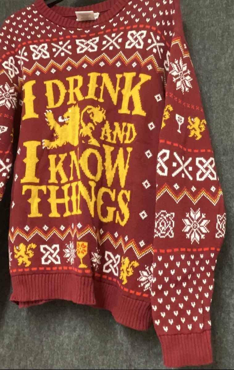 Game of Thrones Men's Burgundy I Drink and I Know Things Knit Sweater Sz XL