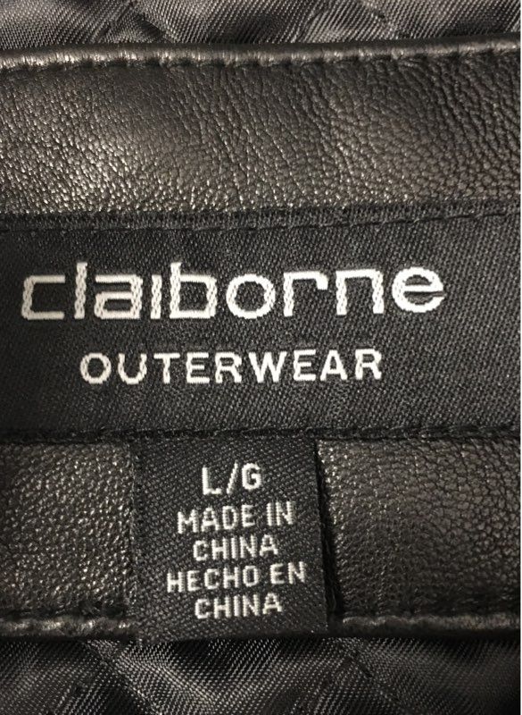 Claiborne Men's Black Lambskin Leather Jacket Button Up Quilted Lined Sz L