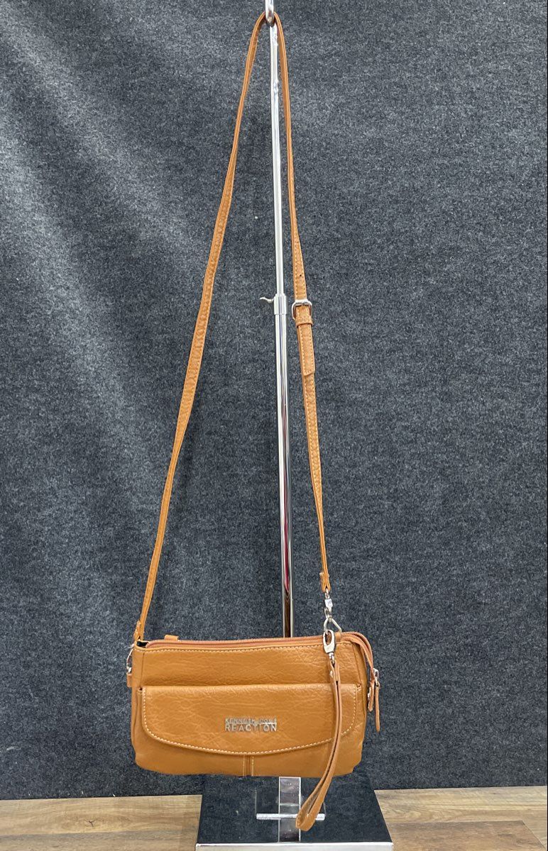 Kenneth Cole Reaction Brown Pebbled Leather Crossbody Shoulder Bag Purse