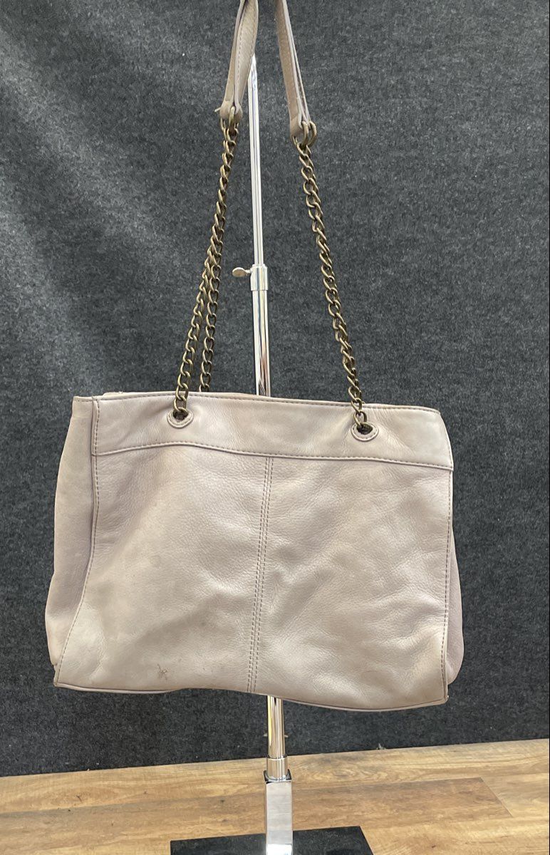 American Leather Co Gray Leather Shoulder Bag Tote Chain Strap Multi-Pocket