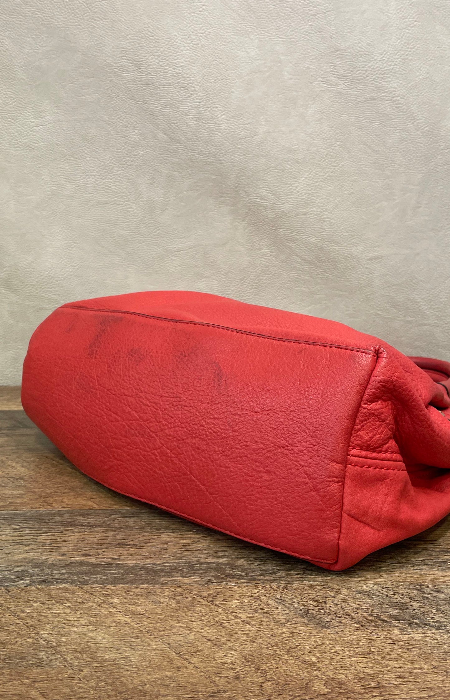 Kate Spade New York Red Pebbled Leather Shoulder Bag Tote Gold Hardware