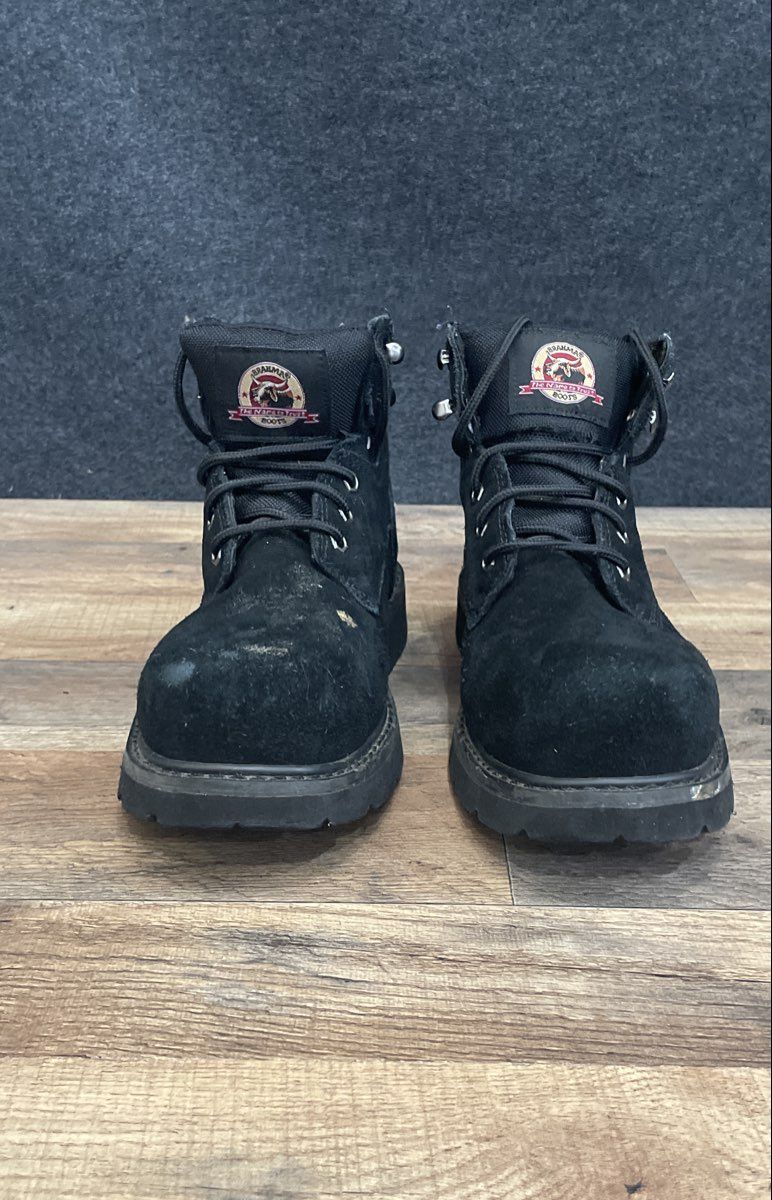 Brahma Men's Black Leather Steel Toe Safety Work Boots Size 9.5