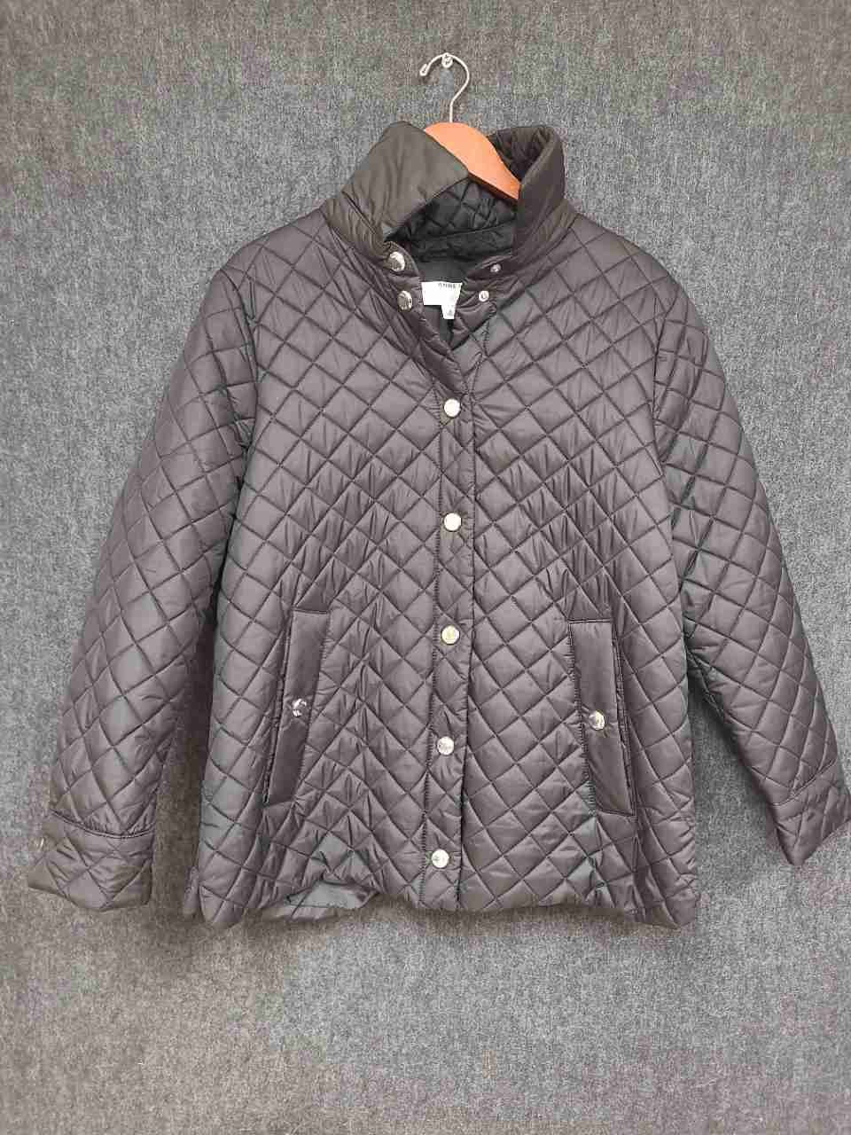 Anne Klein Women's Brown Diamond Quilted Snap Front Mock Neck Jacket Sz L