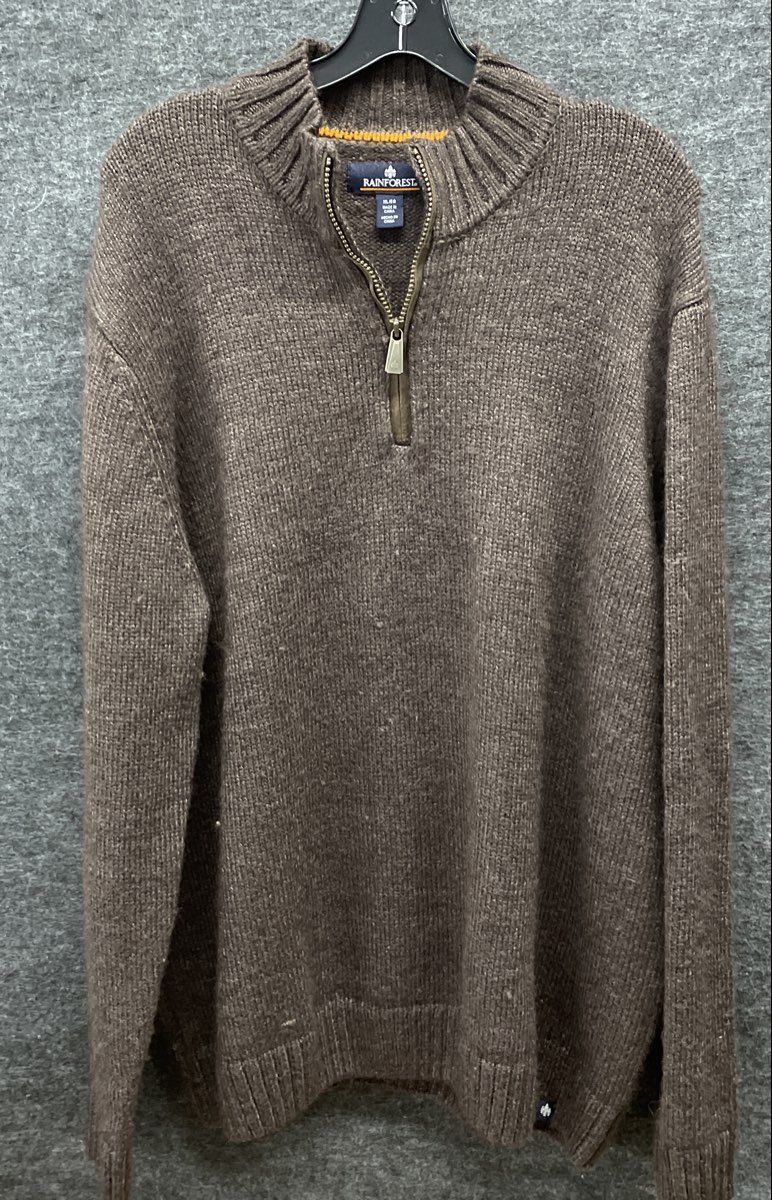 Rainforest Men's Brown Quarter Zip Mock Neck Ribbed Pullover Sweater Sz XL