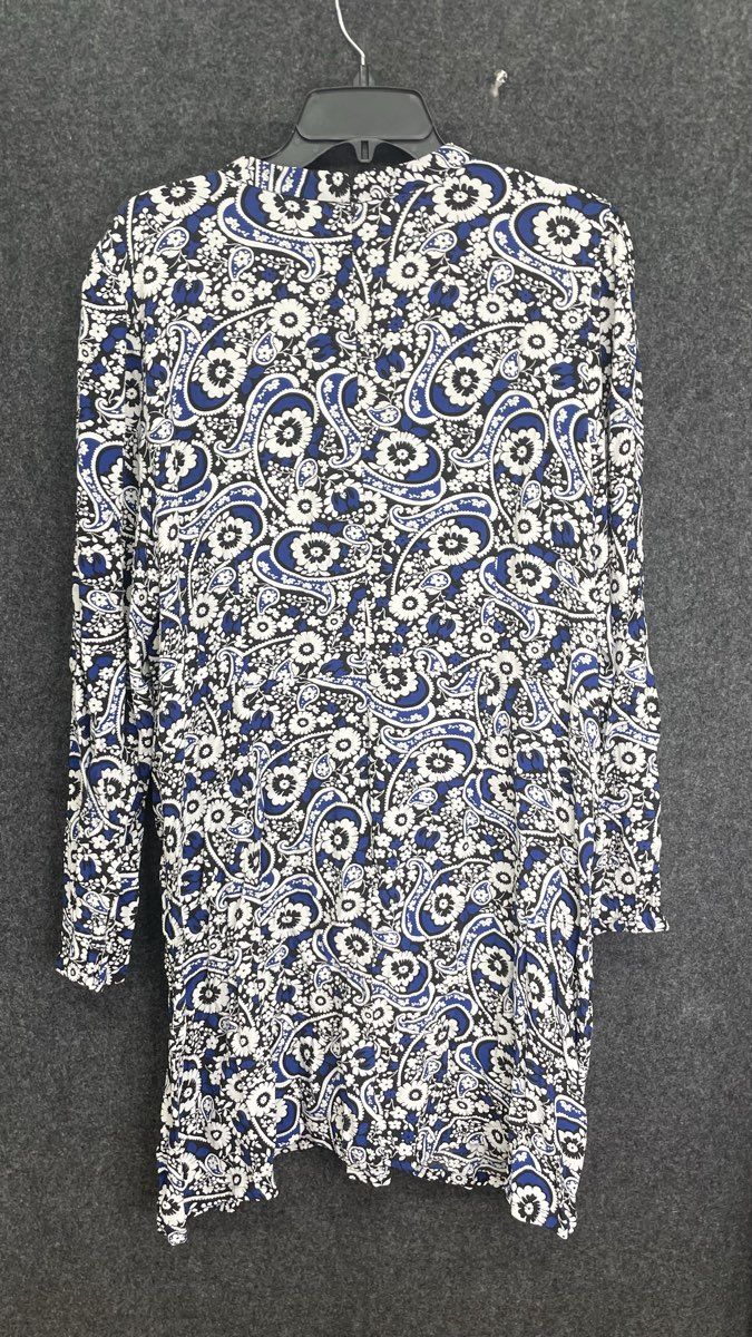 LOFT Women's Blue Black White Paisley Floral Long Sleeve Shift Dress NWT Sz 18