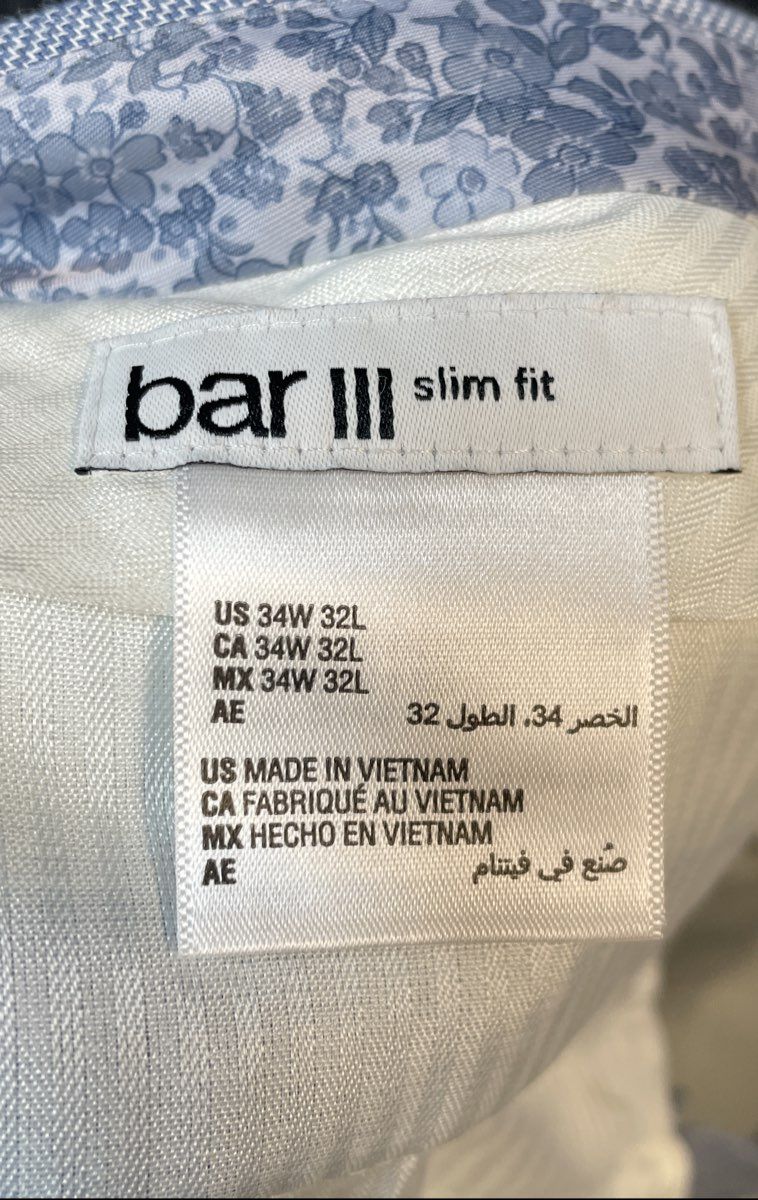 Bar III Men's Light Blue Slim Fit Flat Front Dress Pants Sz 34x32 NWT