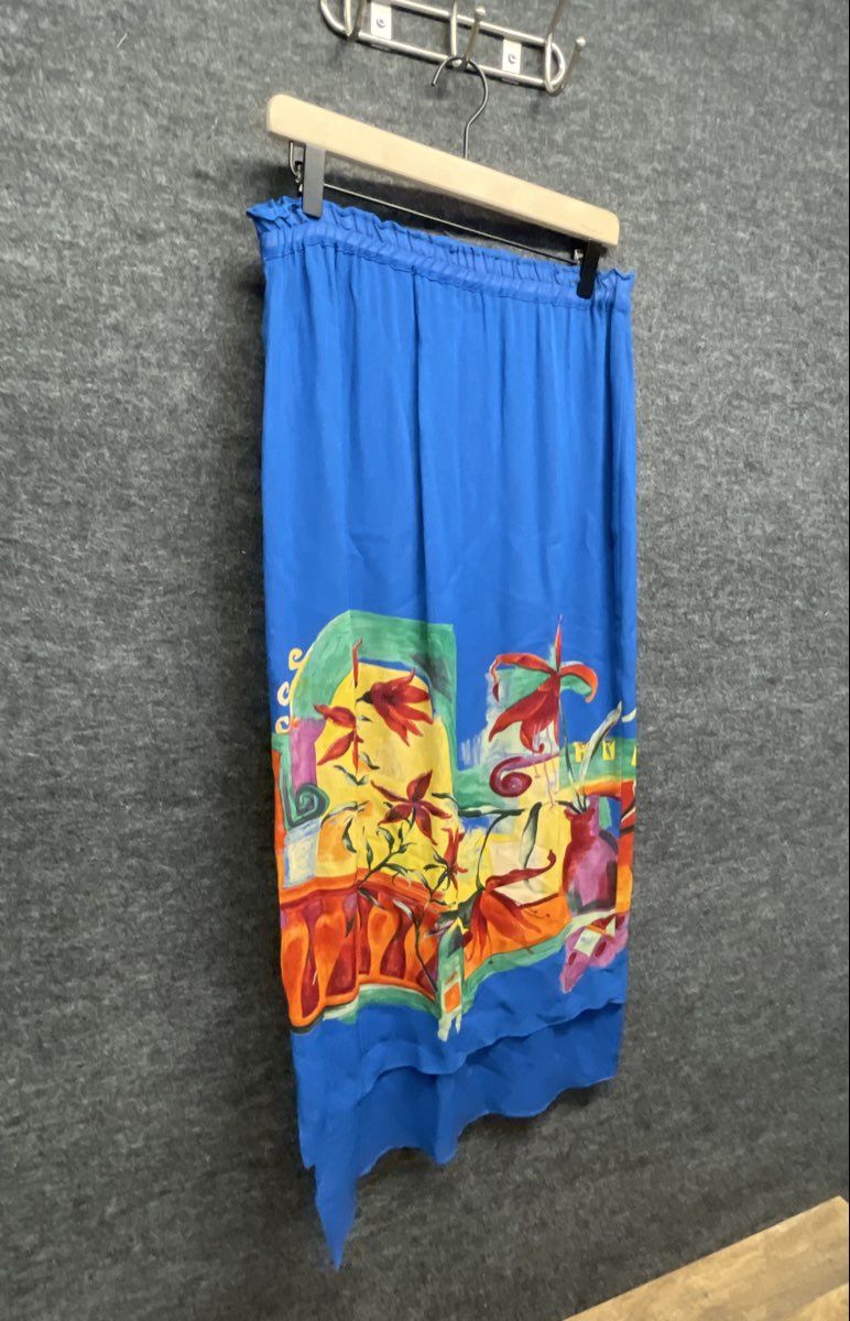Vintage 90s Dorothy Schoelen Platinum Women's Blue Floral Maxi Skirt Sz 8