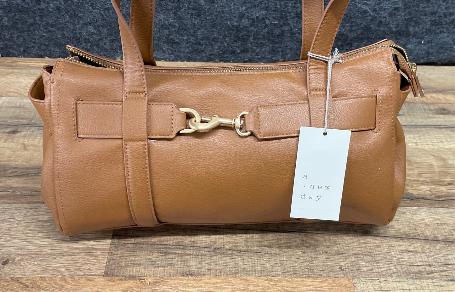 A New Day Brown Leather Satchel Handbag Gold Hardware NWT