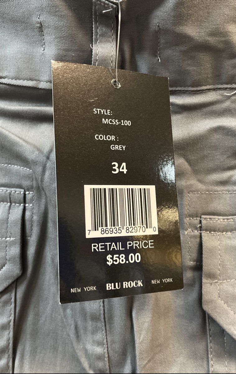 Blu Rock Men's Grey Cotton Blend Cargo Shorts Size 34 NWT