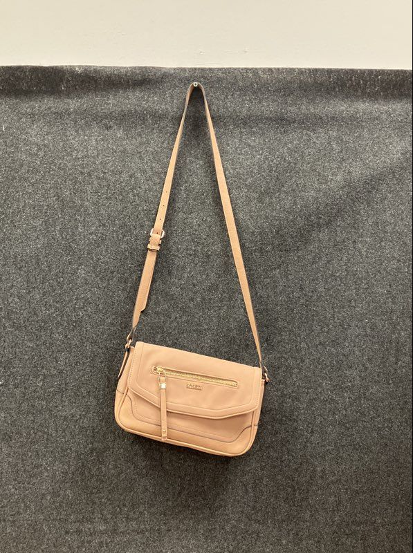 Rosetti Nude Beige Faux Leather Triple Compartment Crossbody Bag Gold Hardware
