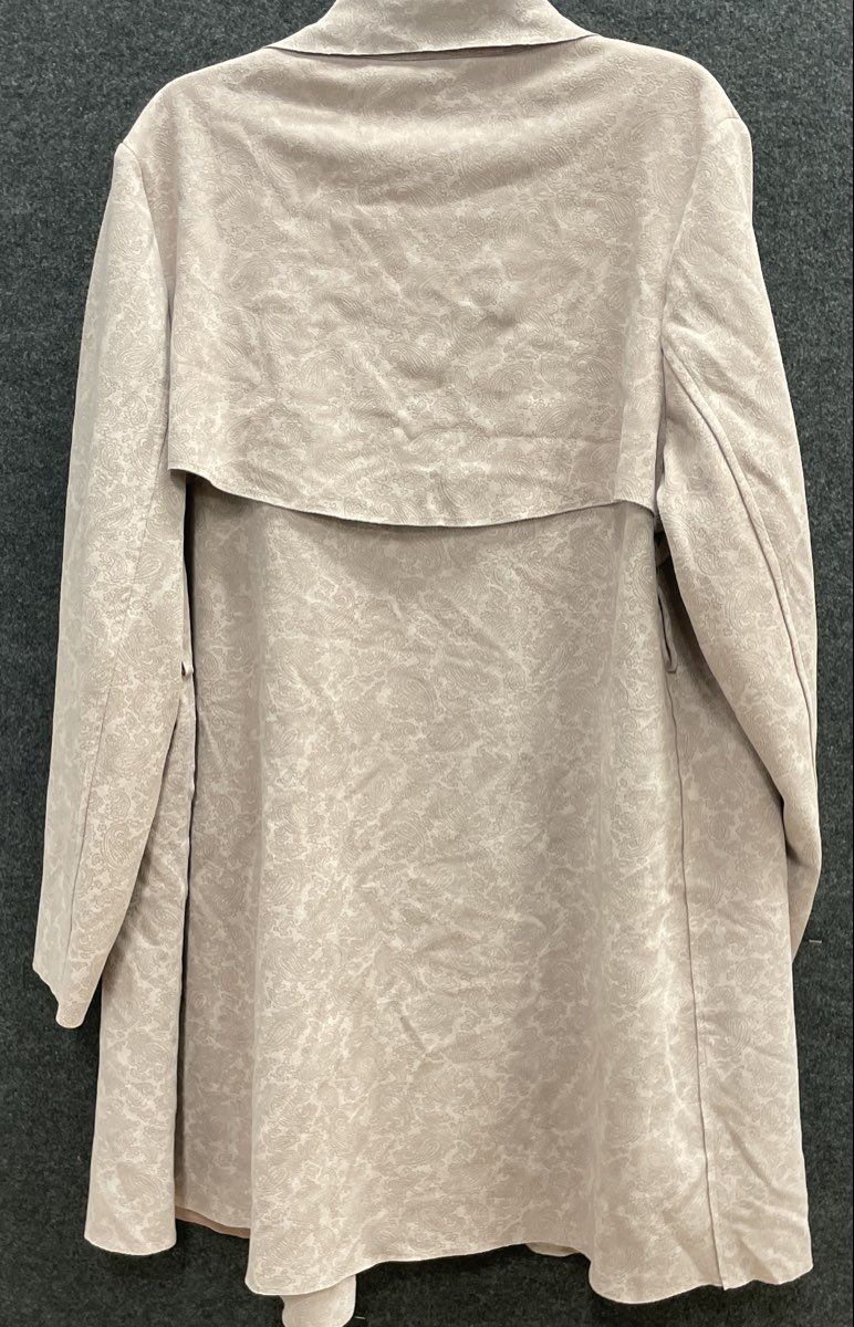 Solitaire Women's Mauve Paisley Faux Suede Open Front Duster Trench Coat Sz 1X