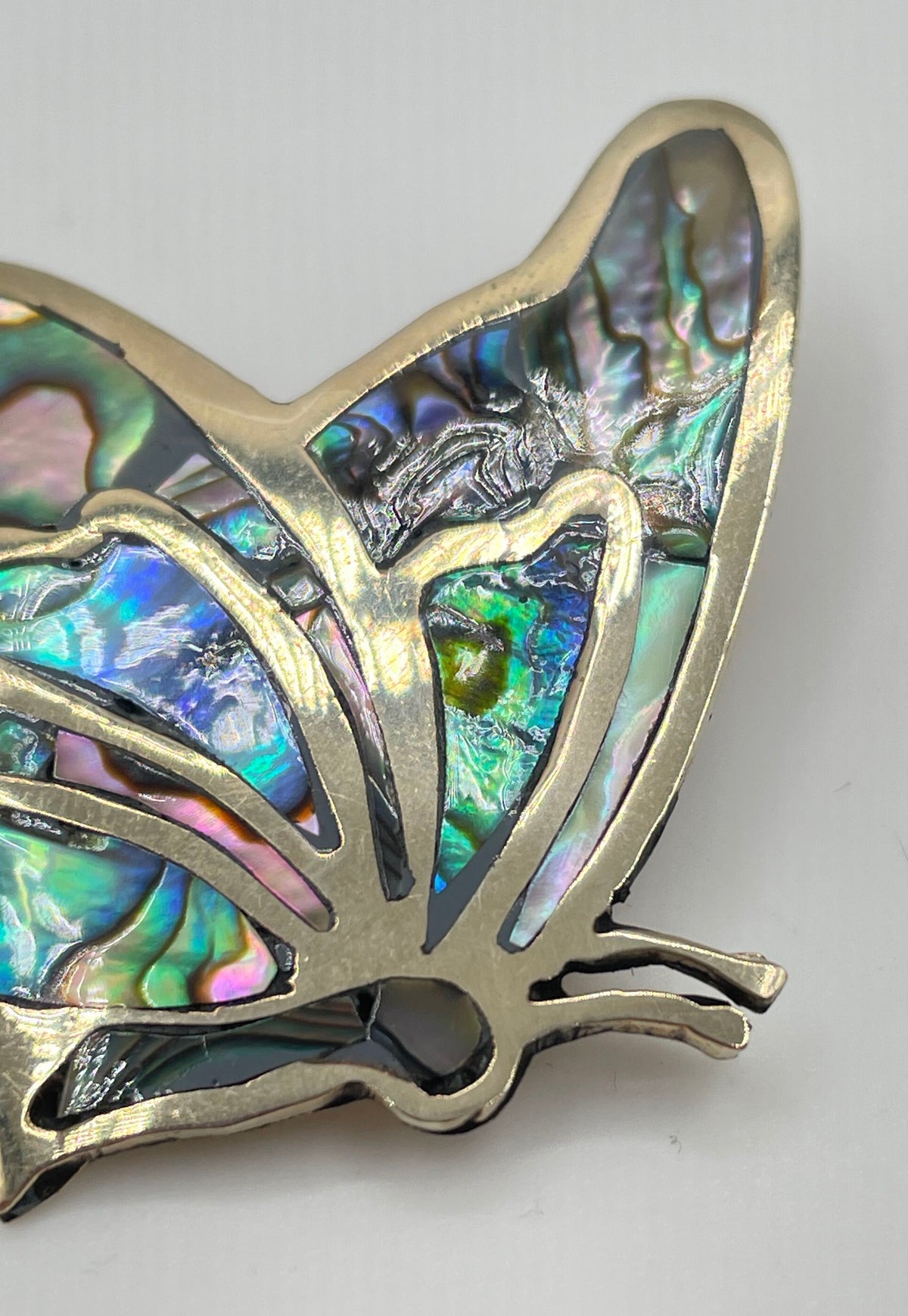 Silver Tone Abalone Inlay Butterfly Brooch Pin Pendant 9.4g *NPM*