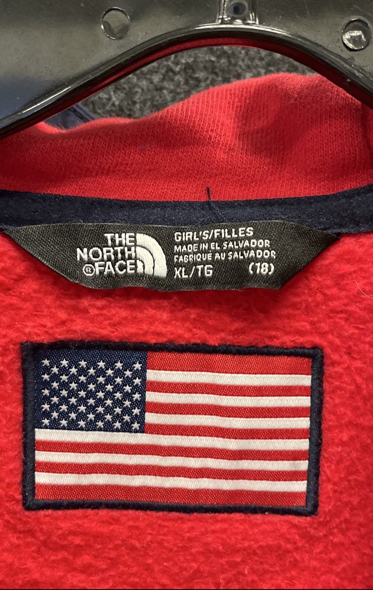 The North Face Girls Red Blue International Collection USA Star Hoodie Sz XL 18