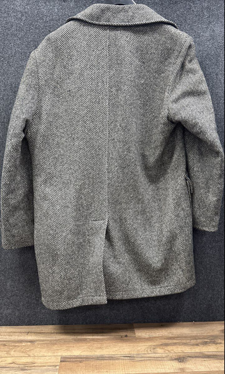 Vintage 70s Darwood Men's Gray Herringbone Tweed Faux Fur Lined Overcoat