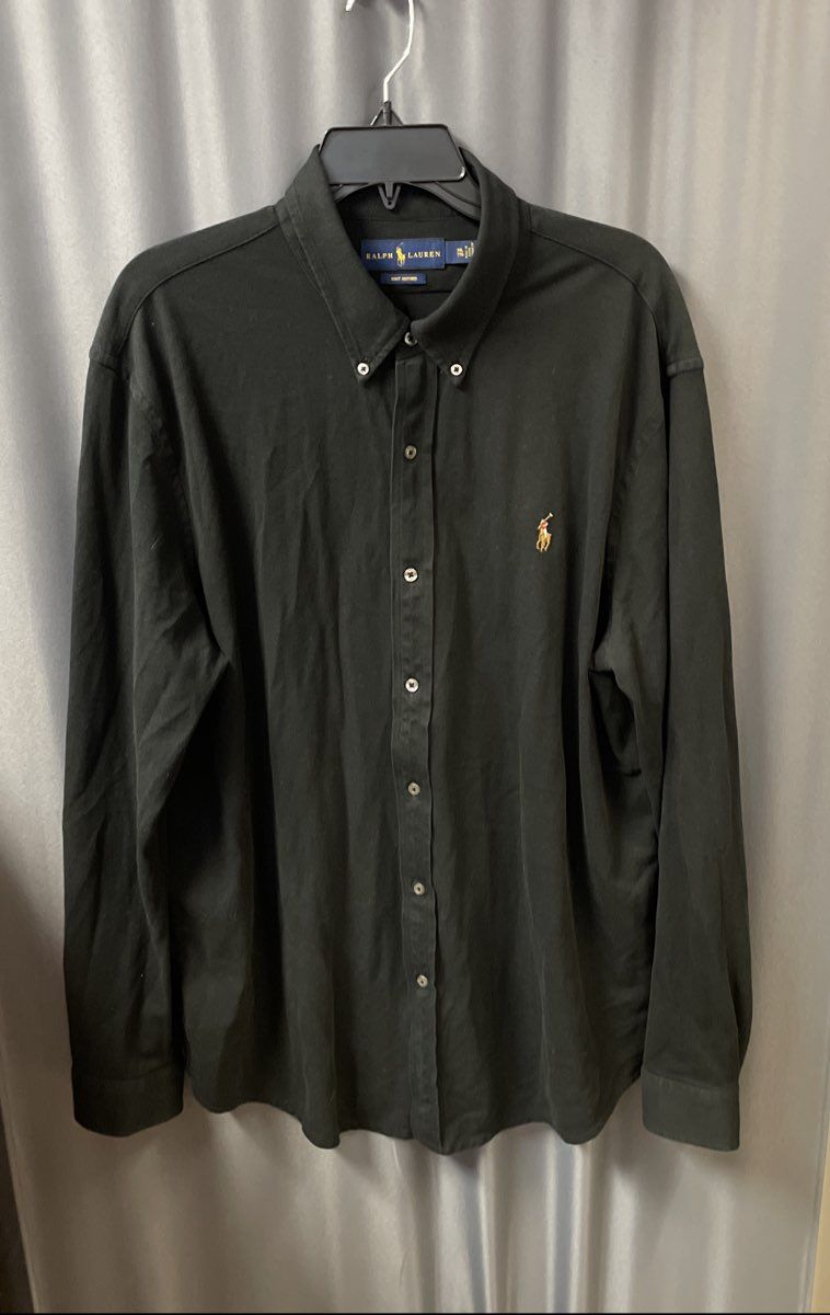 Ralph Lauren Men's Black Knit Oxford Long Sleeve Button Down Shirt Size XXL
