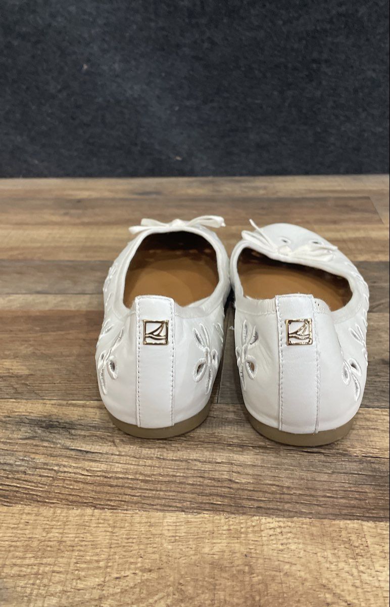 Sperry Top-Sider Luna White Leather Eyelet Ballet Flats Women's Size 10M