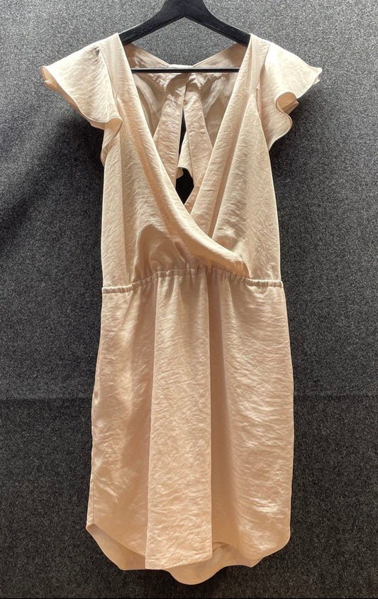 BCBGeneration Women's Meringue Beige Surplice Ruffle Mini Dress Sz M NWT