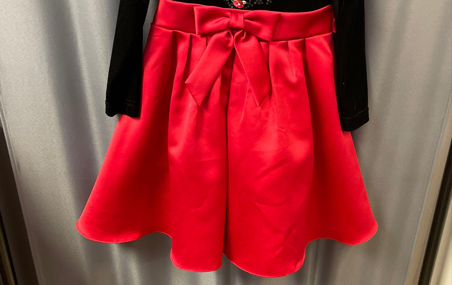 Rare Editions Girl's Red Black Velvet Bodice Beaded Floral Bow Dress Sz 4