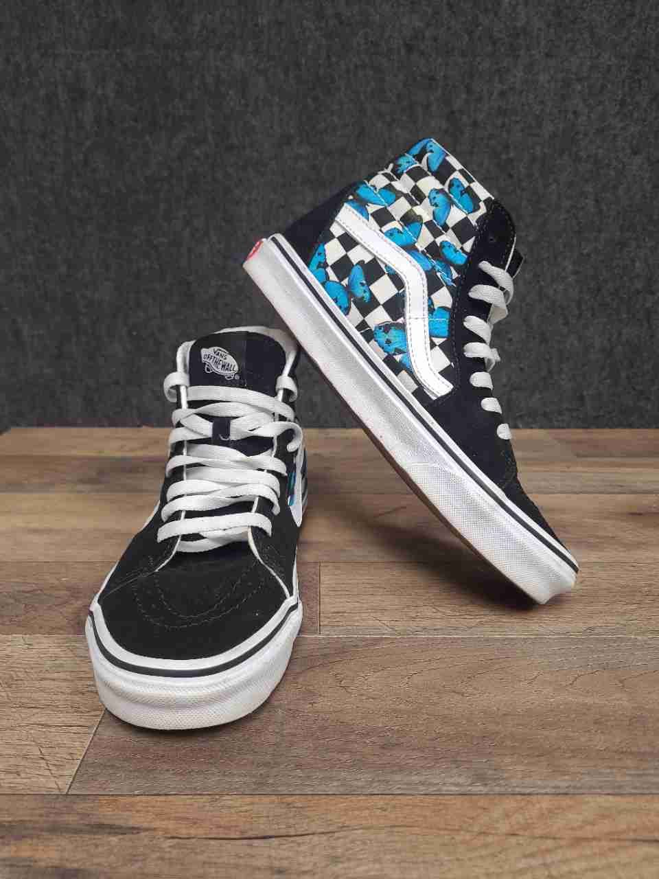 Vans Sk8-Hi Blue Butterfly Checkerboard High Top Sneakers Size Men 6.5 Women 8