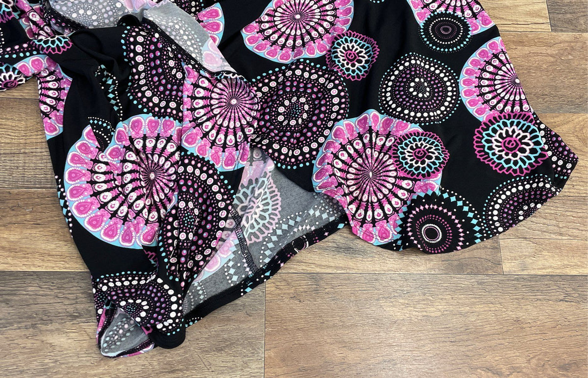 Robbie Bee Women's Black Pink Mandala Geometric Maxi Dress Ruched Side Sz PXL