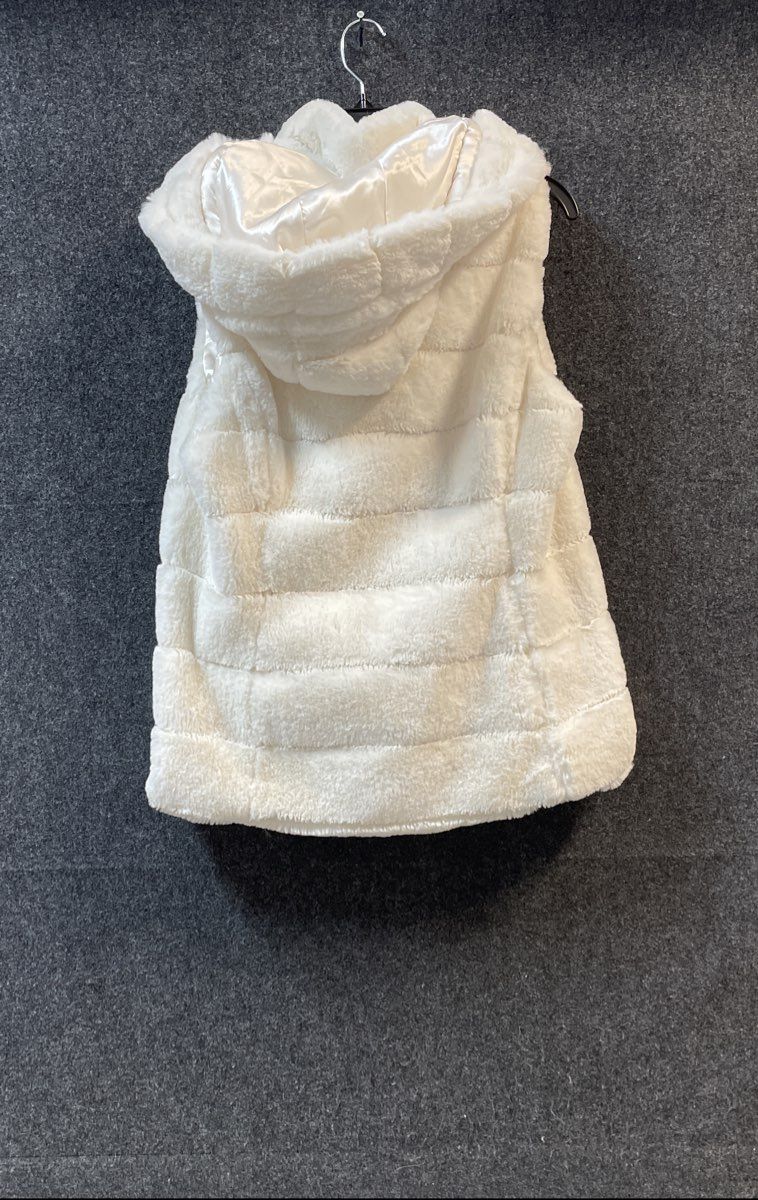 Liz Claiborne Women's White Faux Fur Hooded Quilted Puffer Vest Sz L