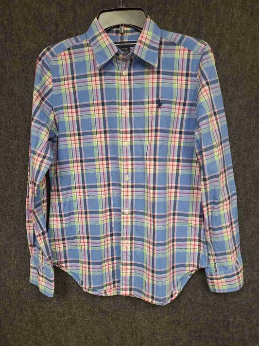 Ralph Lauren Sport Women's Blue Multicolor Plaid Button Down Shirt Cotton Sz 10