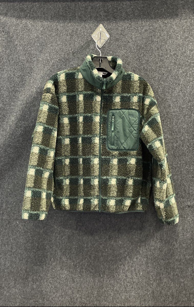 Uniqlo JW Anderson Women's Green Plaid Check Pile Fleece Full Zip Jacket Sz XS