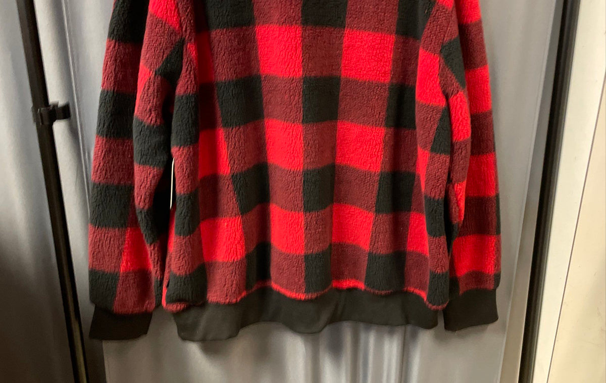 Chaps Men's Red Black Buffalo Plaid 1/4 Zip Fleece Pullover Sherpa NWT Sz 3XB