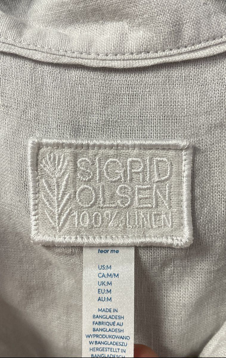 Sigrid Olsen Women's White 100% Linen Roll Tab Sleeve Button Front Shirt Sz M