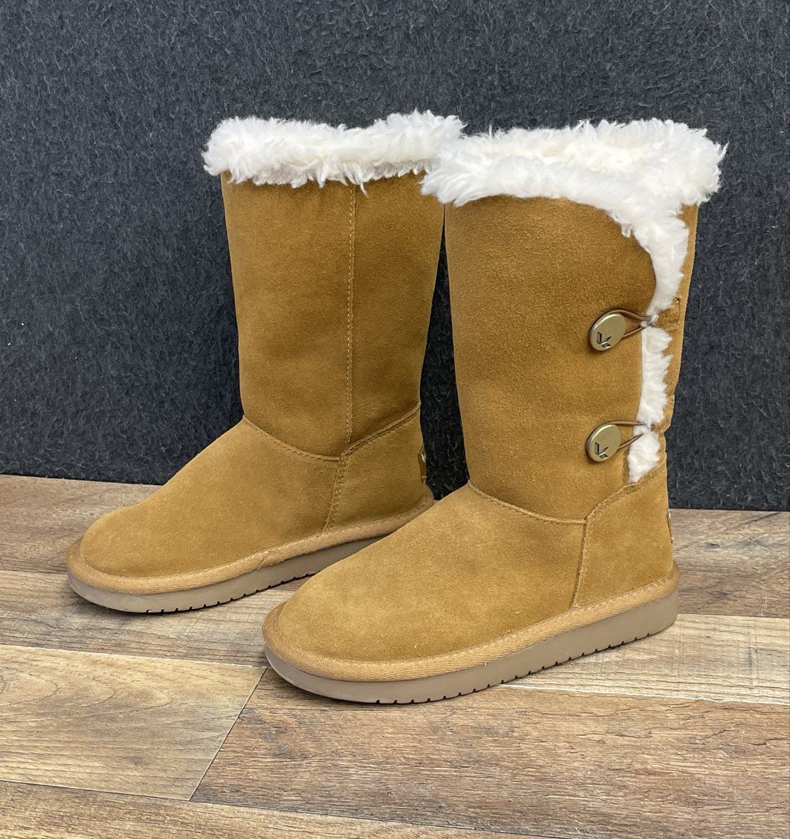 Koolaburra by UGG Victoria Chestnut Suede Faux Fur Youth Kids Boots Size 12