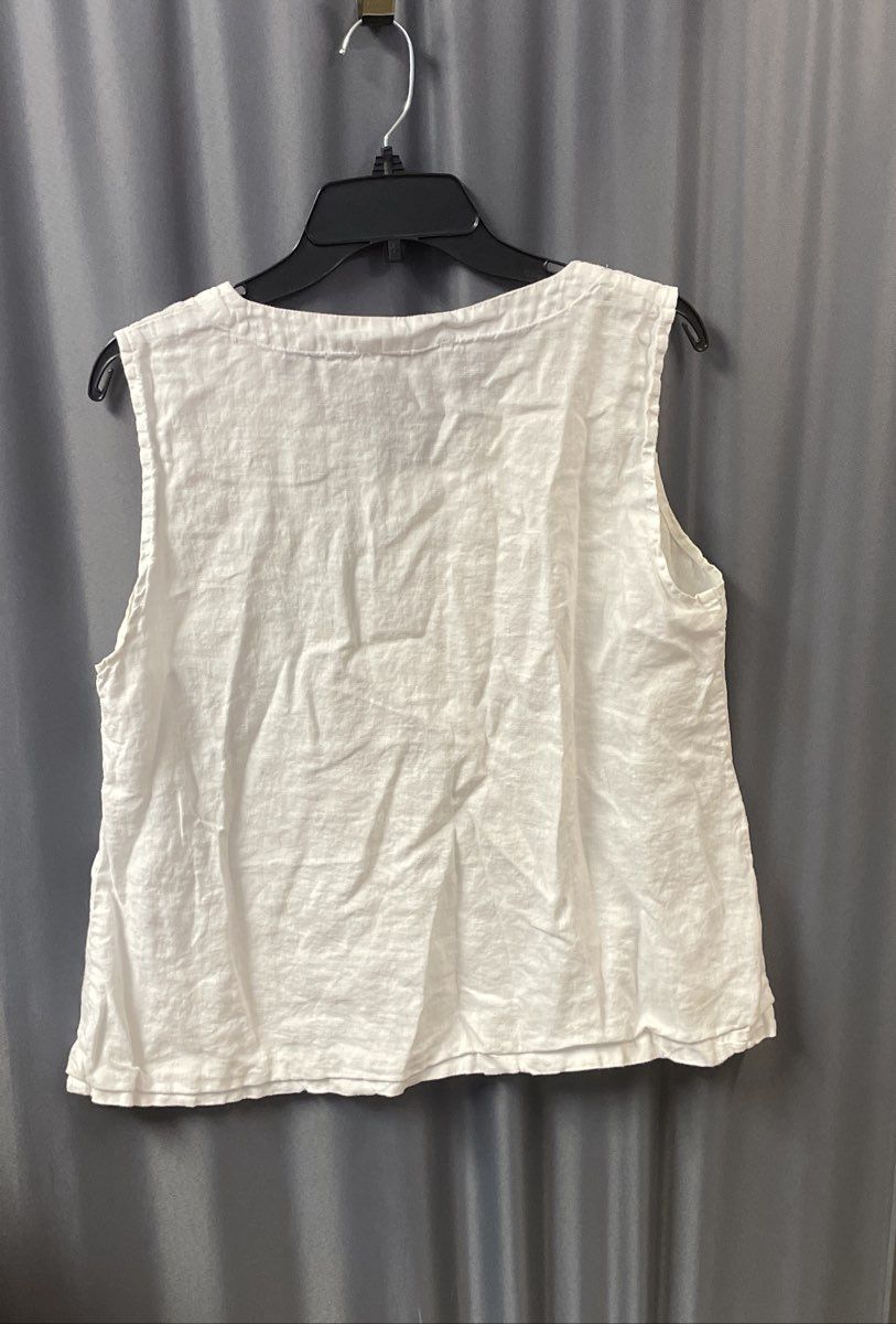 Flax Women's White Sleeveless 100% Linen V-Neck Tank Top Sz M