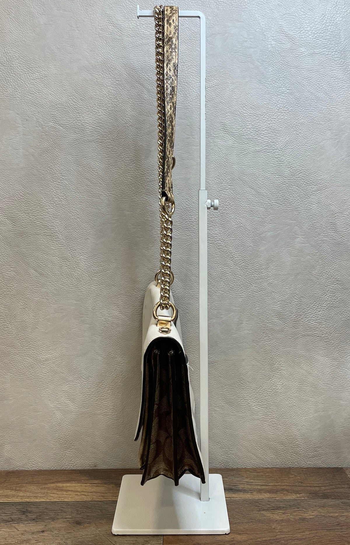 Coach White Leather Signature Canvas Snake Print Parker Shoulder Bag Gold 1424