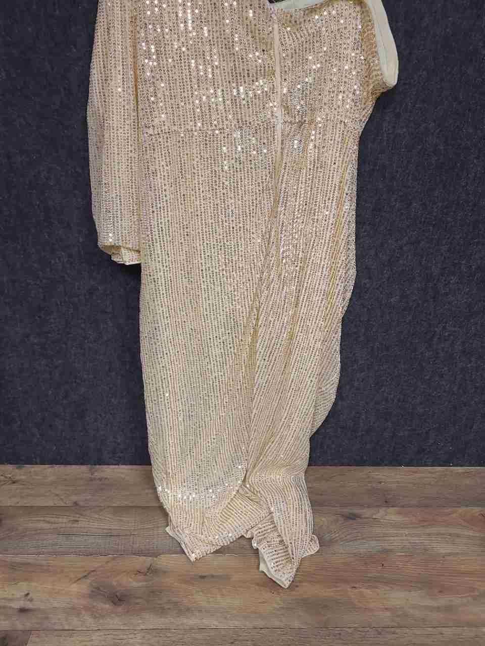 XPLUSWEAR Women's Gold One Shoulder Sequin Maxi Dress Draped Slit Sz XL NWT