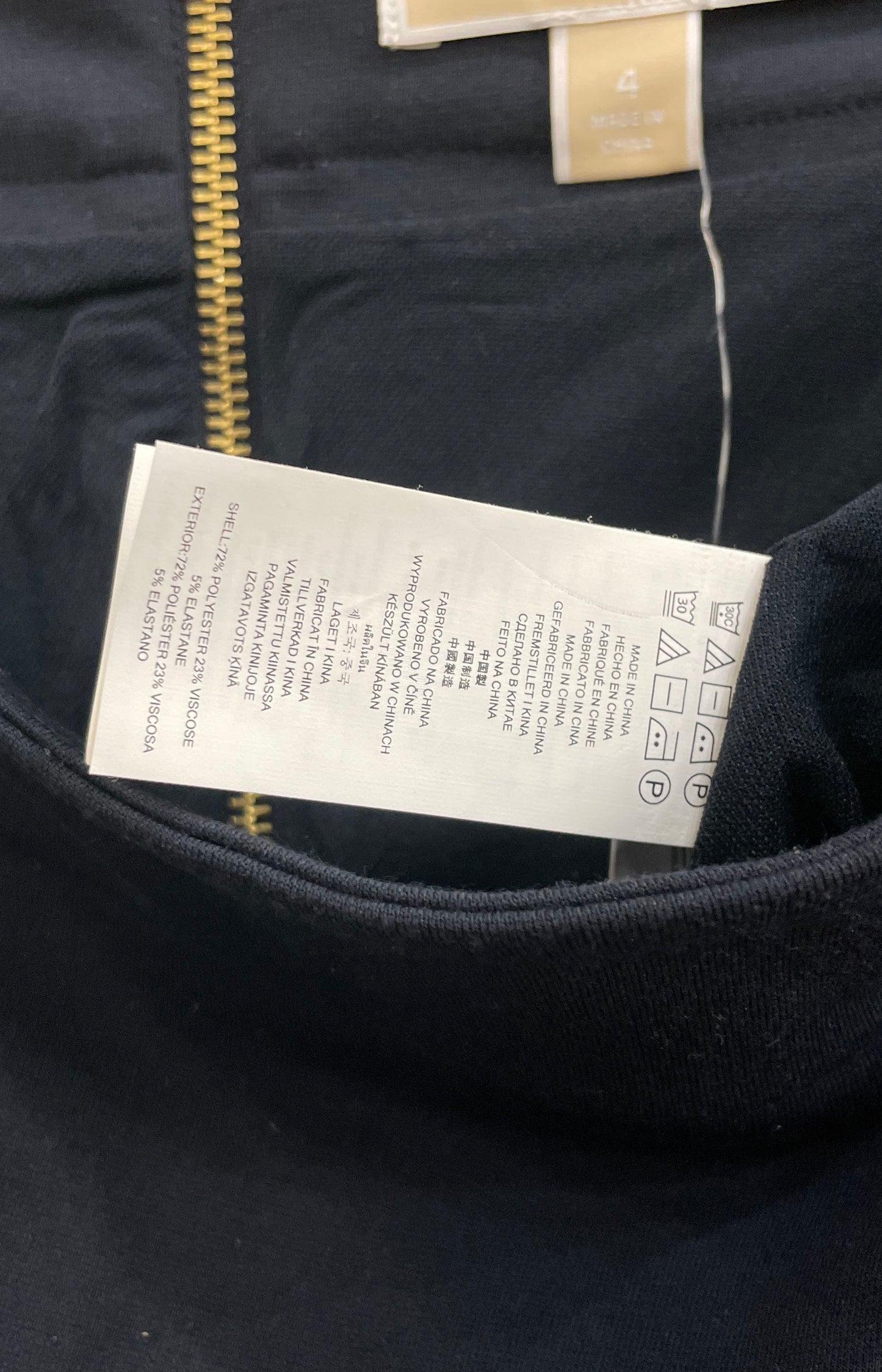 Michael Kors Women's Navy Blue Gold Zipper Detail Pencil Skirt Sz 4 NWT