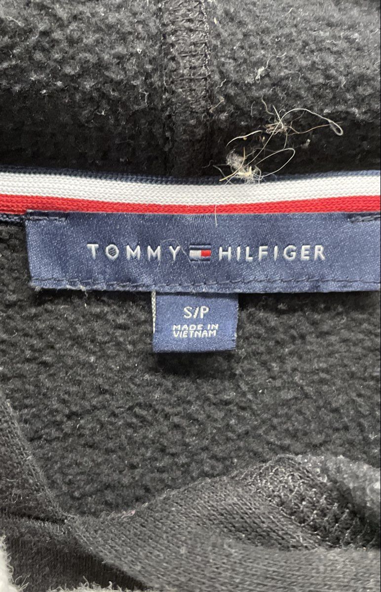 Tommy Hilfiger Women's Black Pullover Hoodie Flag Colorblock Logo Graphic Sz S