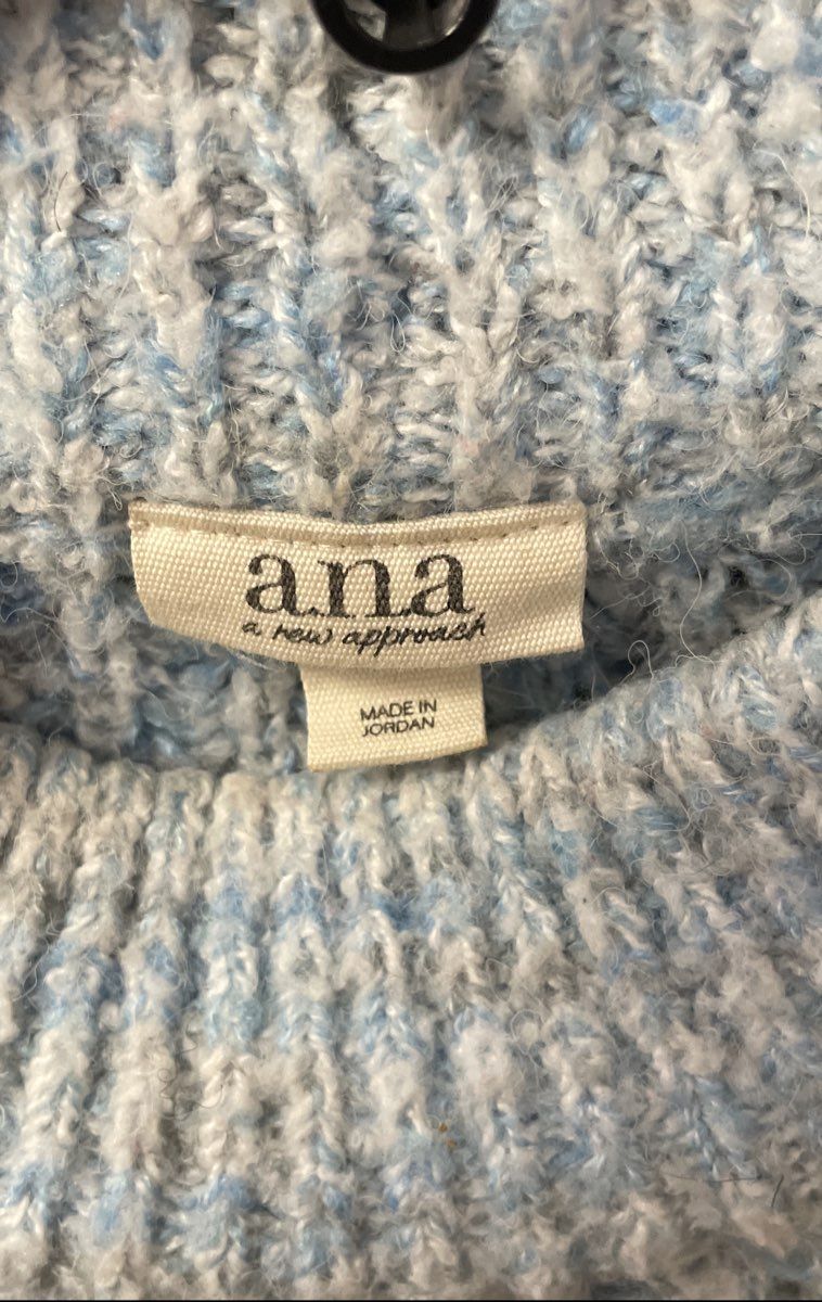a.n.a Women's Light Blue White Mock Neck Chunky Marl Knit Sweater Sz S