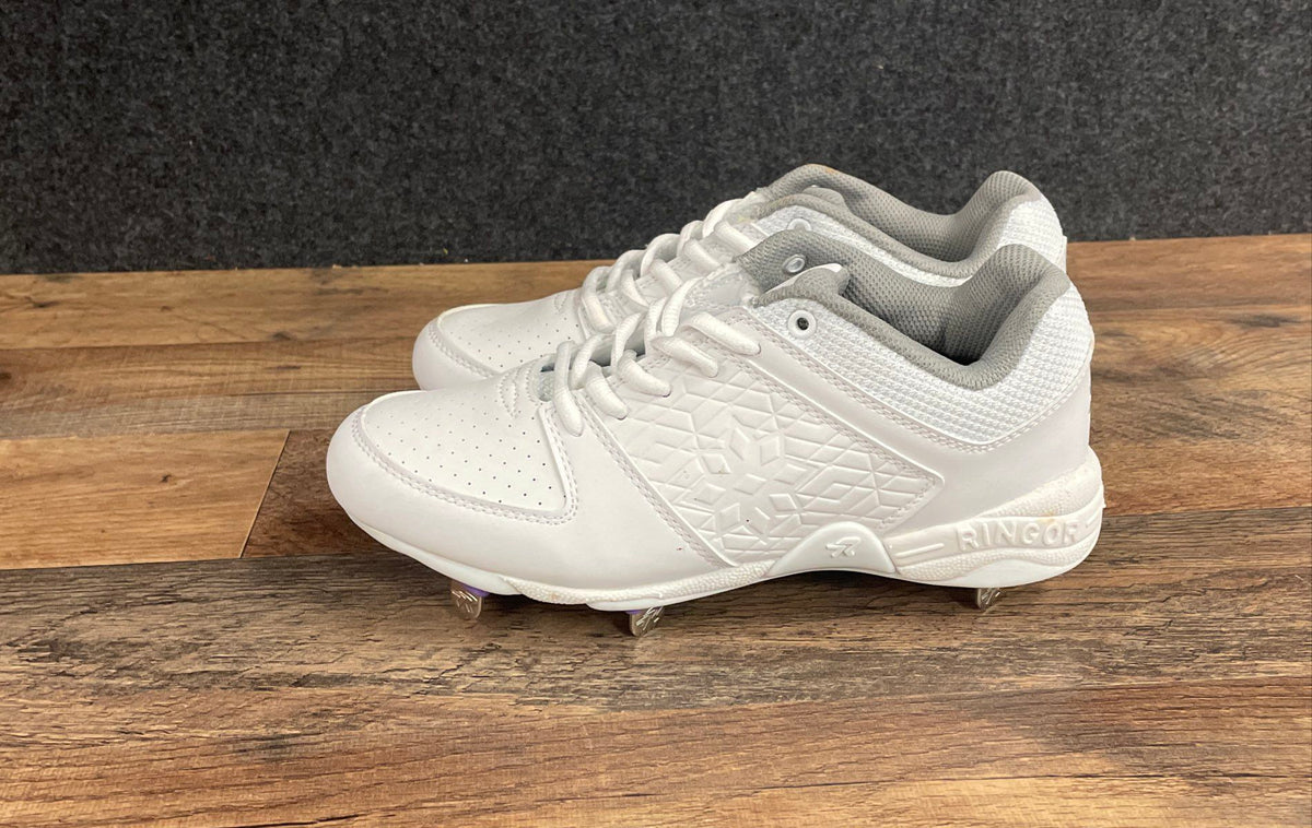 RIP-IT Diamond Gem White Purple Metal Spikes Softball Cleats Size 8